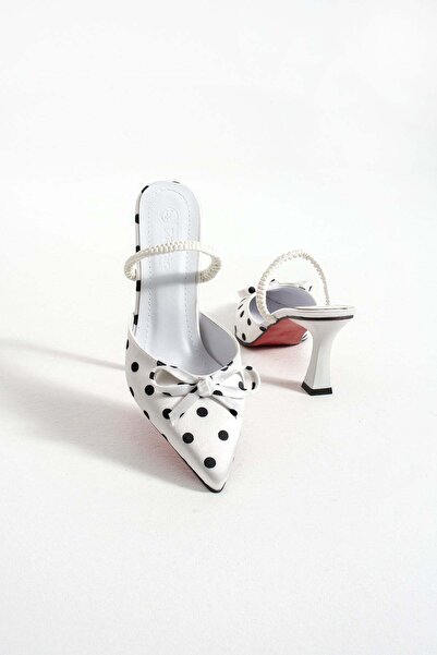 tivana Women's Polka Dot Patterned Heeled Sandals Fiza - White