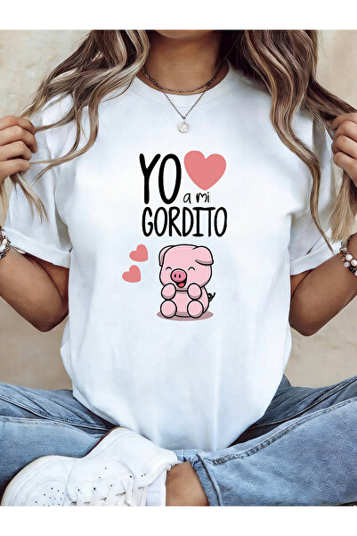 Astogria13 تي شيرت نسائي YO a Mi GORDITO - توب بأكمام قصيرة وياقة دائرية مع ط...