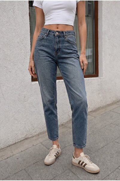 BİKELİFE Women's High Waist Stretch Denim Fabric Mom Fit Jeans
