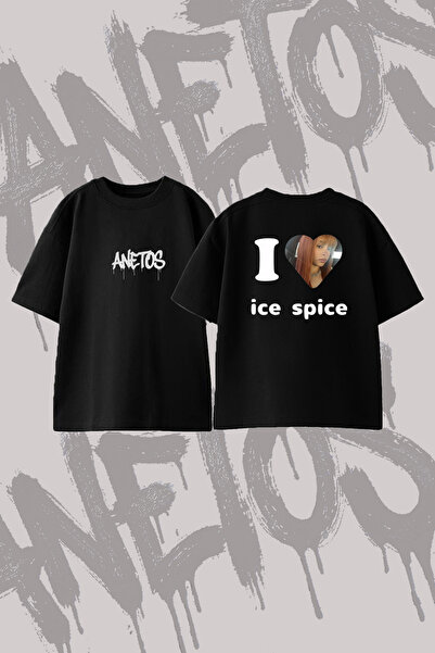 Anetos Ice Spice Design Back Printed Cotton Black Oversize T-Shirt