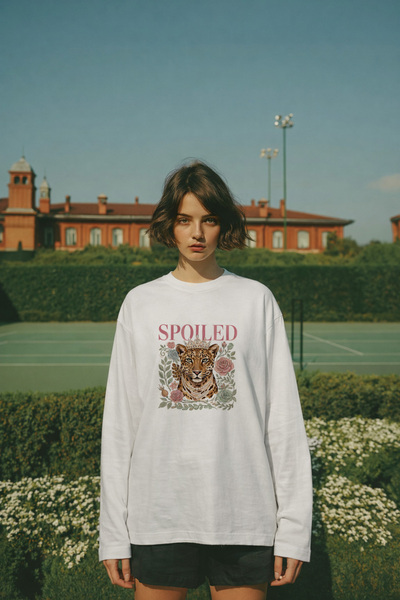 Grafftee Clothing Тениска с тигров принт, дълъг ръкав и свободна кройка
