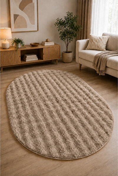 Merinos Bubble Oval Kesim Peluş Kaymaz Taban Yıkanabilir Yumuşak Salon Yatak ...