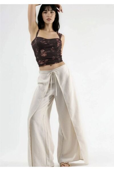 MOODAY Lace-Up Waist Detailed Crepe Trousers