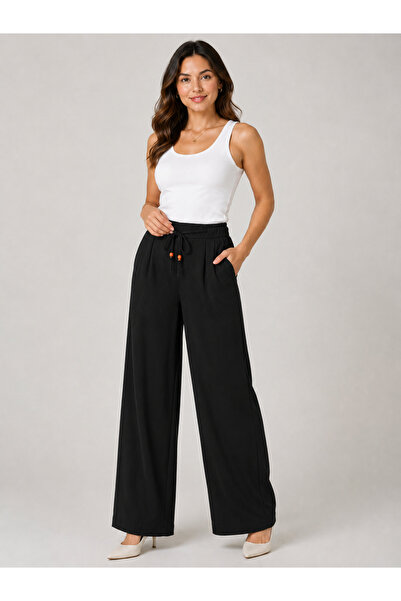 De Carte Women's Modal Fabric High Waist Lace-Up Wide Leg Pants Style Sweatpants