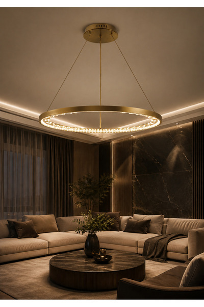 Greca Modern Ring Chandelier 3 Color Lights Large Size for Living Room and Re...