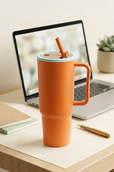 Kitchen Life Cană mare de 1300 ml cu mâner și pai, recipient pentru apă de di...