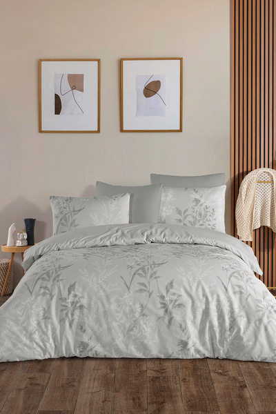 Karden Flower Dream Cotton Nobel Ice Gray 100% Cotton Poplin Double Duvet Cov...