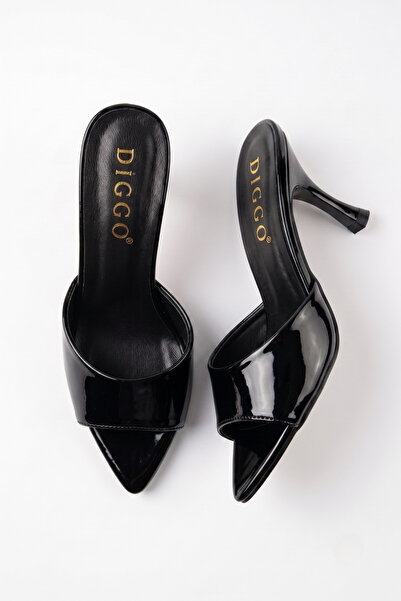 DİGGO Women's Patent Leather Thin Heeled Pointed Toe Slippers