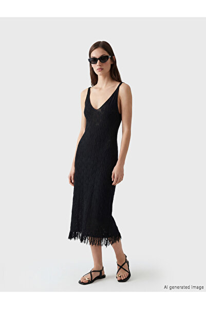 LC Waikiki Peak New Season V-Neck Openwork Fringed Beach Dress
