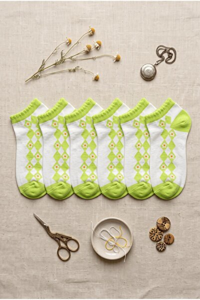 hadiora Set of 6 Green Floral Patterned Women's Socks - Soft Cotton