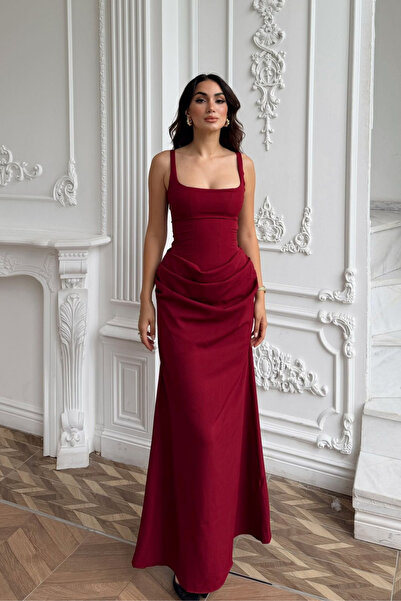Sindimoda Elinda Askılı Sırt Bağcık Detay Midi Elbise 221813