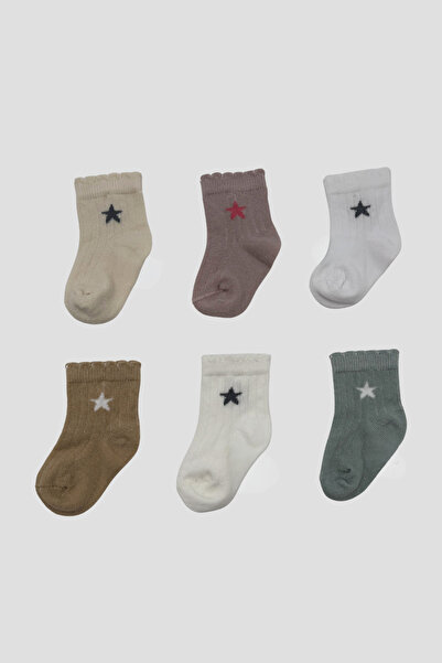 Defne Baby Newborn Baby Girl Star Patterned Premium Cotton Booties Socks Set