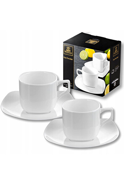 WILMAX ENGLAND Set cești cafea porțelan alb cu farfurie, 200 ml, Fine Porcela...