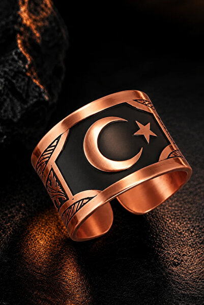 OSMANLI GÜMÜŞ Men's Copper Ring Handmade Adjustable Men's Copper Ring with Mo...