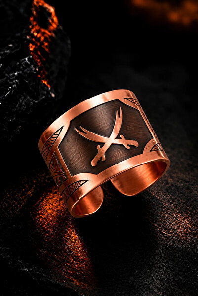 OSMANLI GÜMÜŞ Men's Copper Ring Handmade Adjustable Men's Copper Ring with Do...