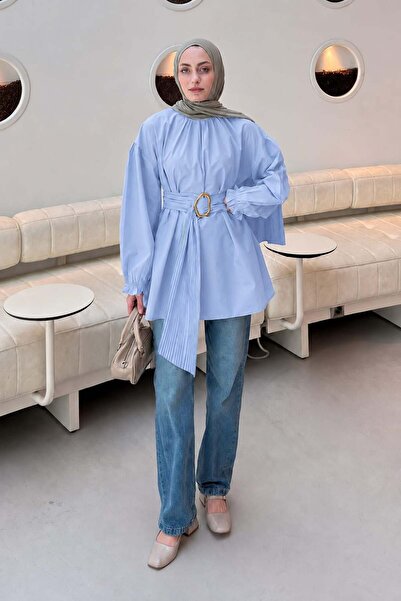 lamelif Flores Ruffle Tunic Baby Blue