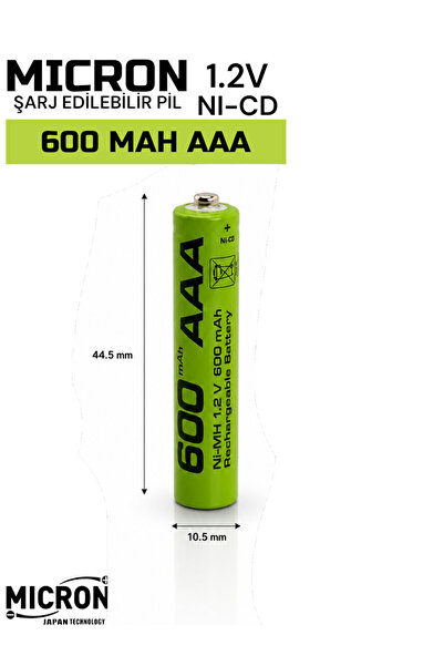 Micron AAA 600 mAh 1.2V Ni-CD Şarj Edilebilir İnce Kalem Pil 1 Adet