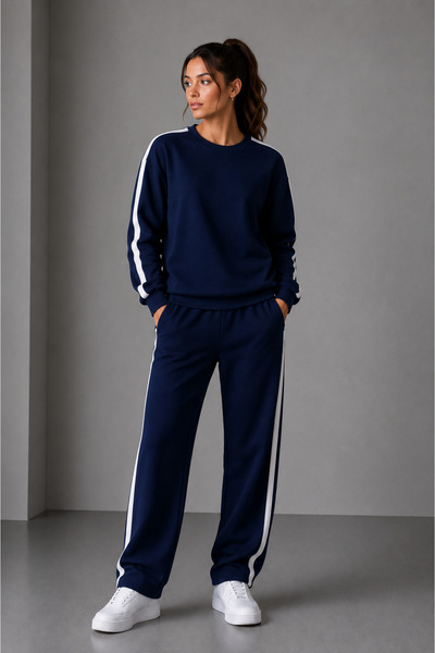 By Layina Women's Circular Necklace Striped Track Suit Set