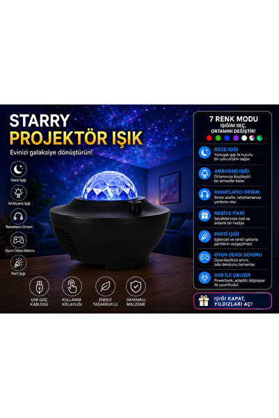 Beyhekim Hırdavat Starry Projector Light USB Yıldız Galaksi Projeksiyon Gece ...