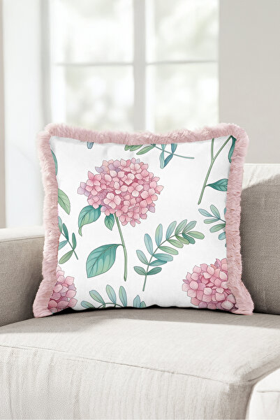 Evimde Bambaşka Hydrangea Floral Botanical Pattern Fringe Pillowcase-Romantic...