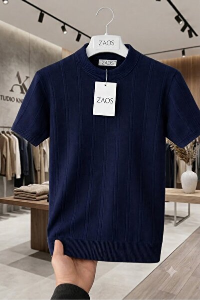 zs zaos fashion Men's Summer Short-Sleeved Crew Neck Knitwear T-Shirt 0 Colla...