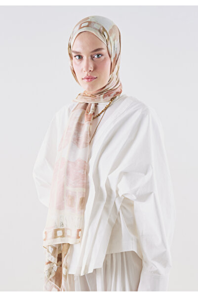 Freshscarfs Abstract Blocks Pattern Hemp Viscose Shawl Beige