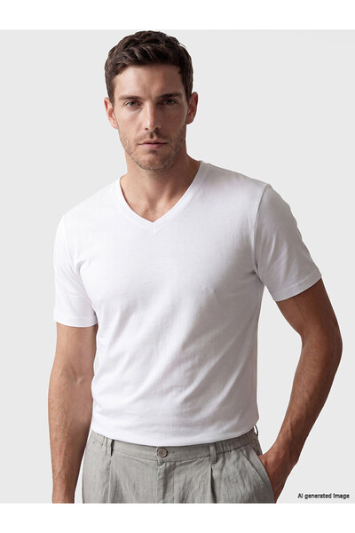 LC Waikiki Peak New Season V-Neck Combed Cotton Men's T-Shirt