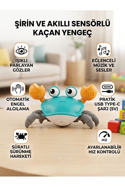 ARAD PRO Akıllı Sensörlü Kaçan Yengeç Oyuncak | Işıklı, Müzikli, USB Şarjlı v...