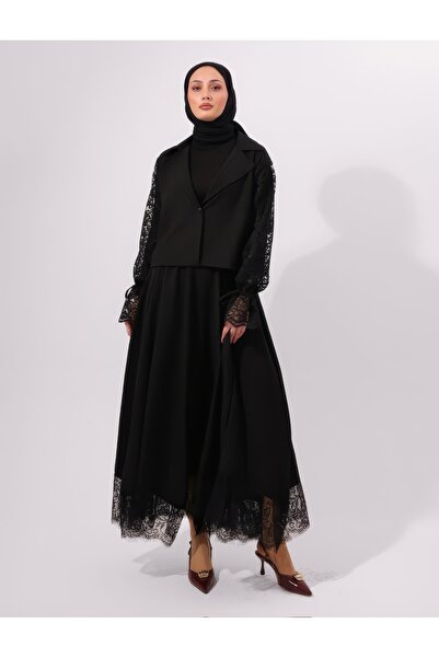 Caddebostan Moda Lace Detailed Jacket and Hijab Double Set Combination