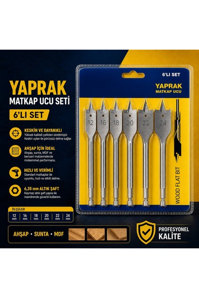 ERENHANÇERLİGLOBAL 6'lı Yaprak Matkap Ucu Seti 12-24 mm Ahşap Delme Panç Ucu ...