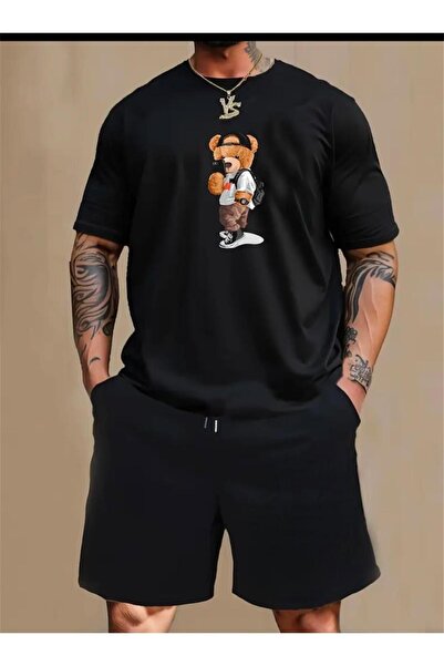 Boi Plush Bear Printed T-Shirt Shorts Loose Fit Comfortable Fit Black Bottom ...