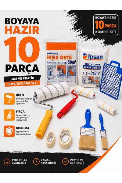 Zeyn Gross 10 Parça Komple Boya Badana Seti – Rulo, Kestirme Fırçaları ve Ban...
