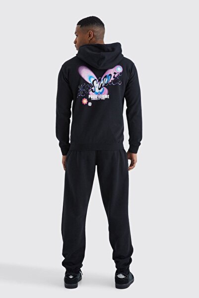 Boi Pour Homme Butterfly Tracksuit - Black Printed Suit Jogger Sweatshirt Rub...