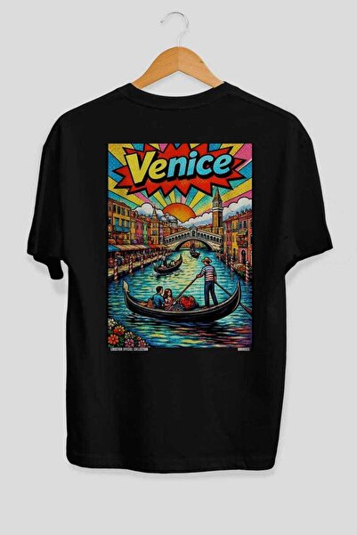 Ankhises Venice Italy Black Oversize Country City Back Printed Unisex T-Shirt...