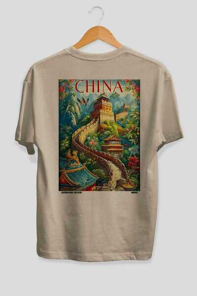 Ankhises Το Τείχος της Κίνας Μπεζ Oversize Country City T-shirt με στάμπα στη...