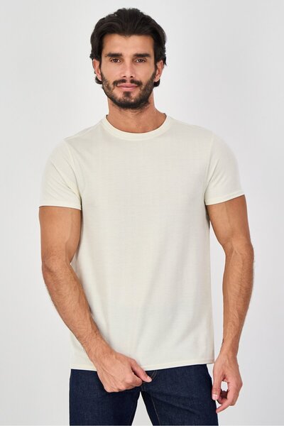 Bruno Milano Men Regular Fit Herringbone Short Sleeve Polo Shirt, Cream
