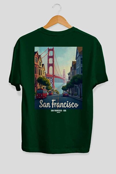 Ankhises San Francisco USA Green Oversize Country City Tricou unisex cu impri...