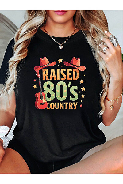 12 HERTZ تي شيرت مطبوع عليه حروف RAISED 80's COUNTRY، قميص كاجوال بأكمام قصير...