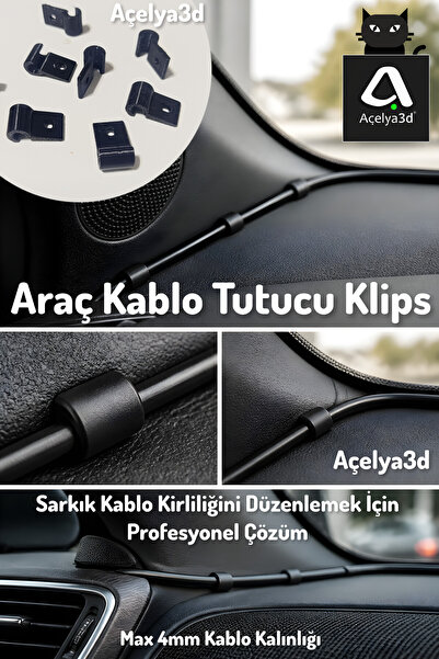açelya3d Araç Kablo Tutucu Klips 10'li Set | Kablo Düzenleyici | Araba Kablos...