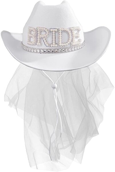 Arabest Sparkling Cowboy Hat with Veil,White Cowgirl Hat for Bachelorette Par...