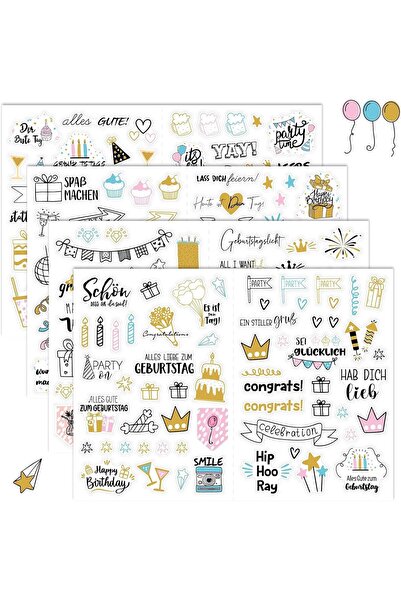 Arabest 4Pcs Multi Gold Happy Birthday Stickers,Transparent PET Waterproof Cl...