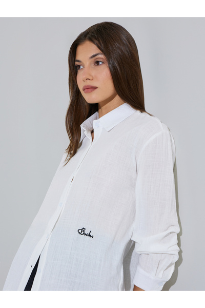 Styli White Longline Casual Shirt With Long Sleeves