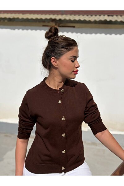ROKH Women's Seasonal Thin Cardigan Heart Buttoned Heart Mercerized