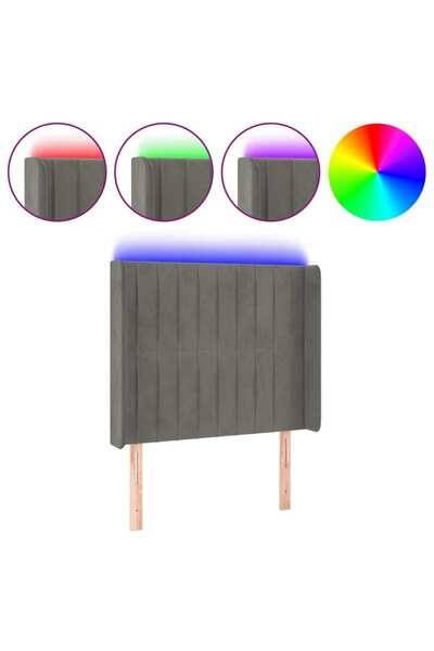 vidaxl Tăblie de pat cu LED, gri deschis, 103x16x118/128 cm, catifea