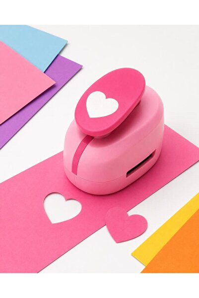 OFİSİNN Şekilli Büyük Boy Delgeç/Şekilgeç 3.8 cm Kalp Pembe