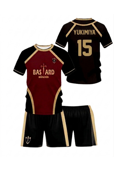 Touz Moda Siyah Bordo Anime Blue Lock 15 Yukimia Forma & Şort Takım