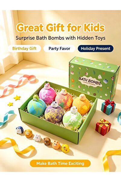 Baytvibes 6 Pack Cute Cartoon Animal Kids Surprise Bath Bombs Gift Set Natura...
