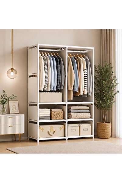 GALORWAY Dulap Textil pentru Haine cu 2 Coloane, Cadru Metalic Rezistent, Raf...