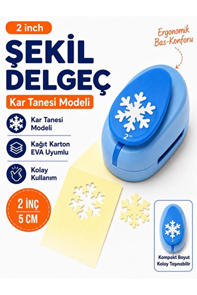OFİSİNN Şekilli Mega Boy Delgeç/Şekilgeç 5 cm Kar Tanesi Mavi