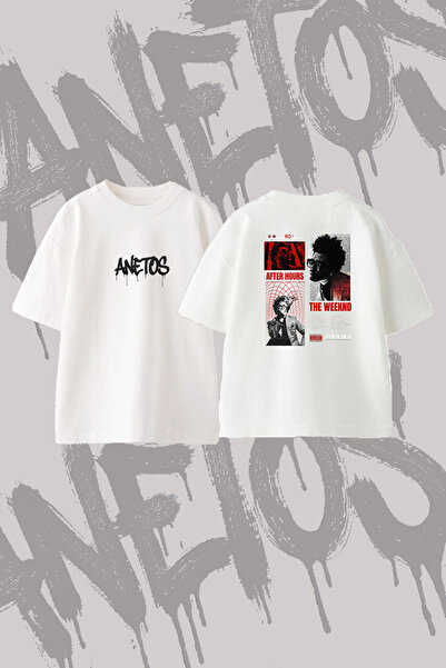 Anetos The Weeknd After Hours_11 Βαμβακερό λευκό μπλουζάκι με στάμπα στην πλά...